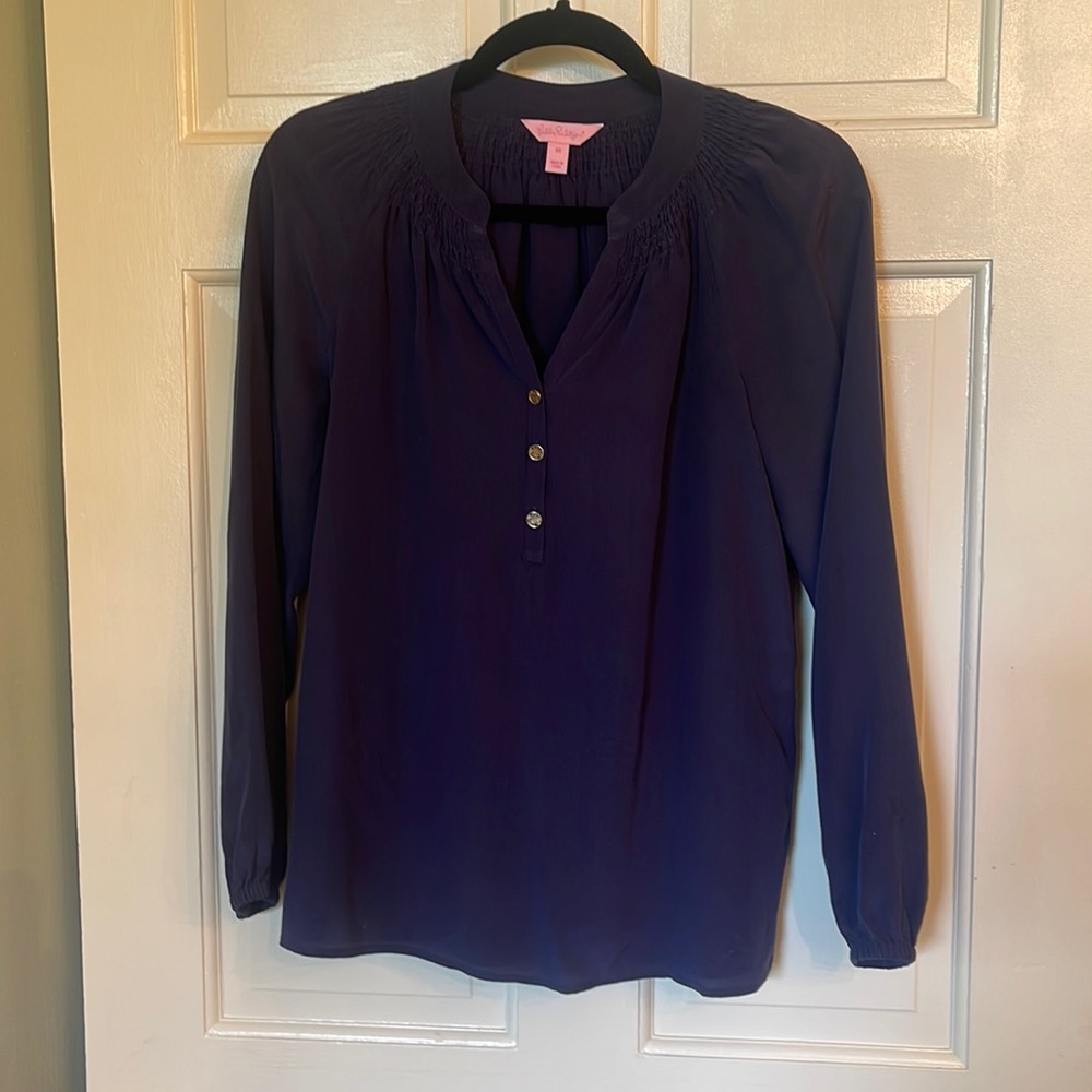Lilly Pulitzer XS navy silk blouse